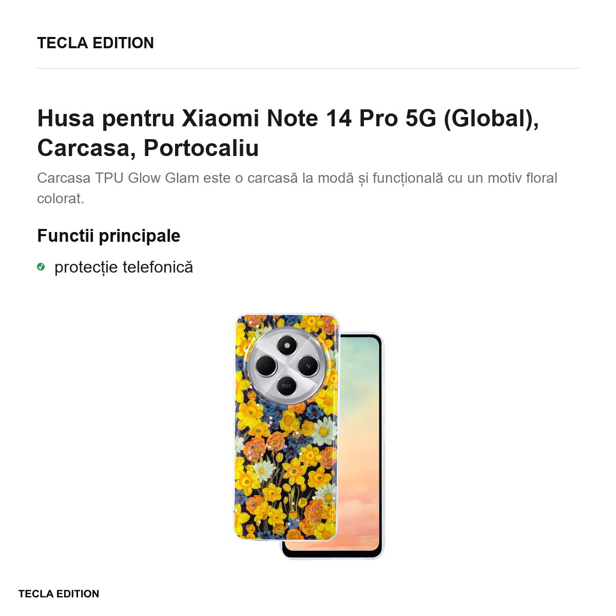Husa Glow Glam pentru Xiaomi Note 14 Pro 5G (Global), Carcasa, Portocaliu [2]