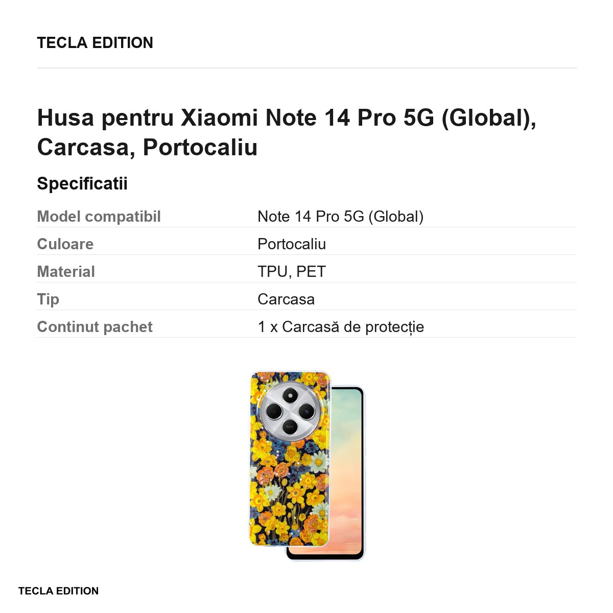 Husa Glow Glam pentru Xiaomi Note 14 Pro 5G (Global), Carcasa, Portocaliu [3]