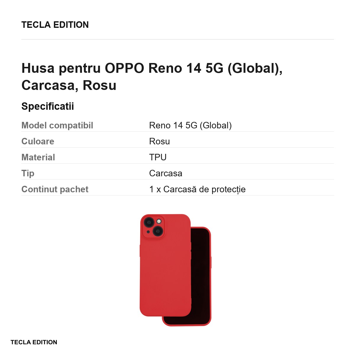 Husa Silicon pentru OPPO Reno 14 5G (Global), Carcasa, Rosu [3]