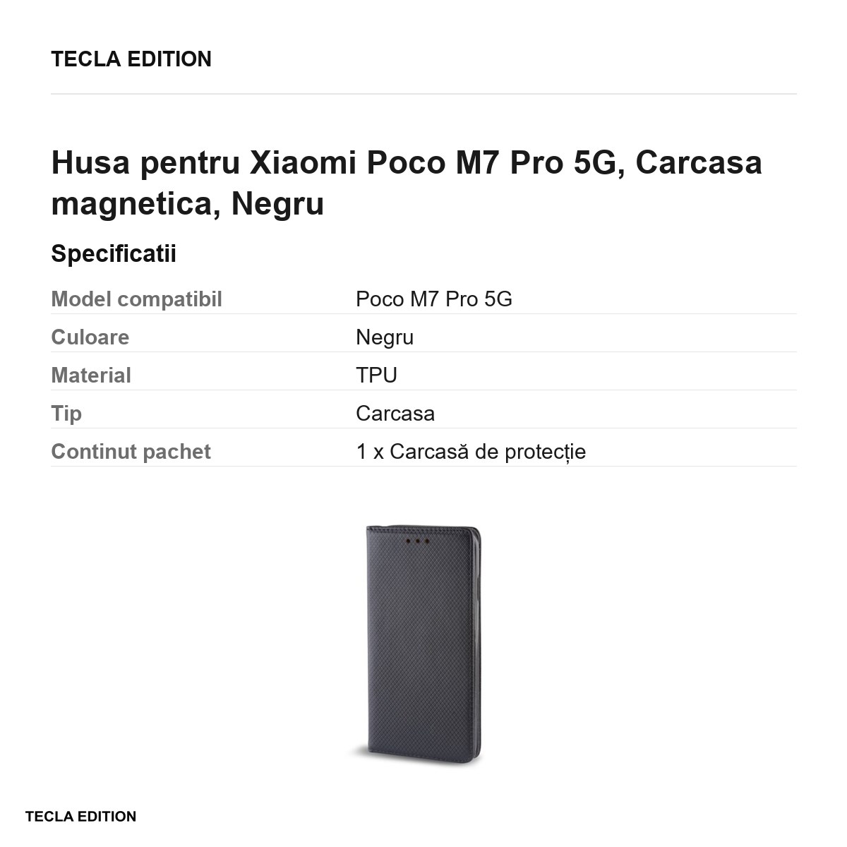 Husa Smart Magnet pentru Xiaomi Poco M7 Pro 5G, tip carte cu inchidere magnetica, Negru [3]