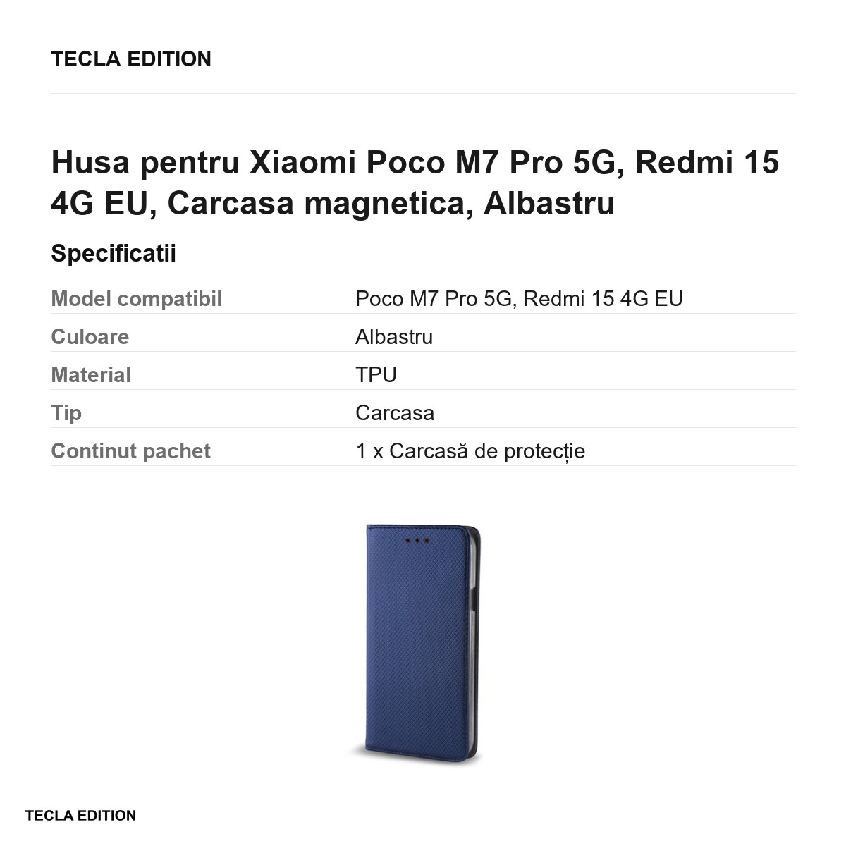 Husa Smart Magnet pentru Xiaomi Poco M7 Pro 5G, Redmi 15 4G EU, tip carte cu inchidere magnetica, Albastru [3]
