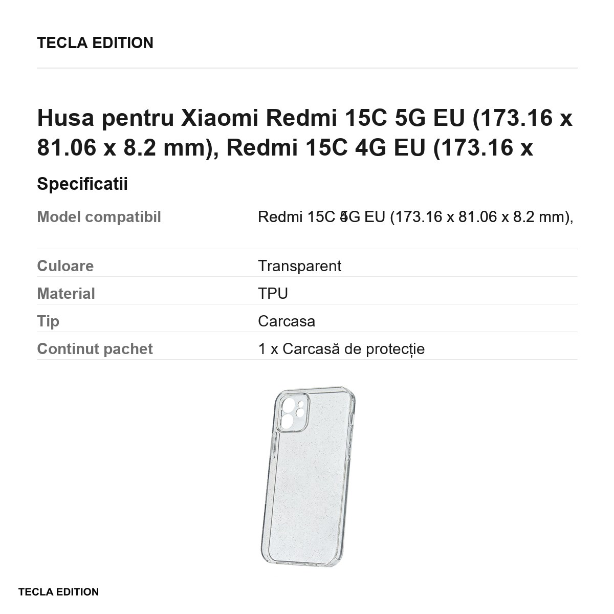 Husa Shine pentru Xiaomi Redmi 15C 5G EU, Redmi 15C 4G EU, Carcasa, Transparent [3]