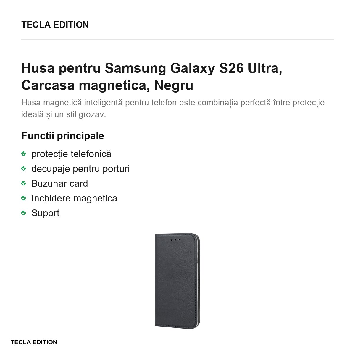 Husa Smart Magnetic pentru Samsung Galaxy S26 Ultra, tip carte cu inchidere magnetica, Negru [2]