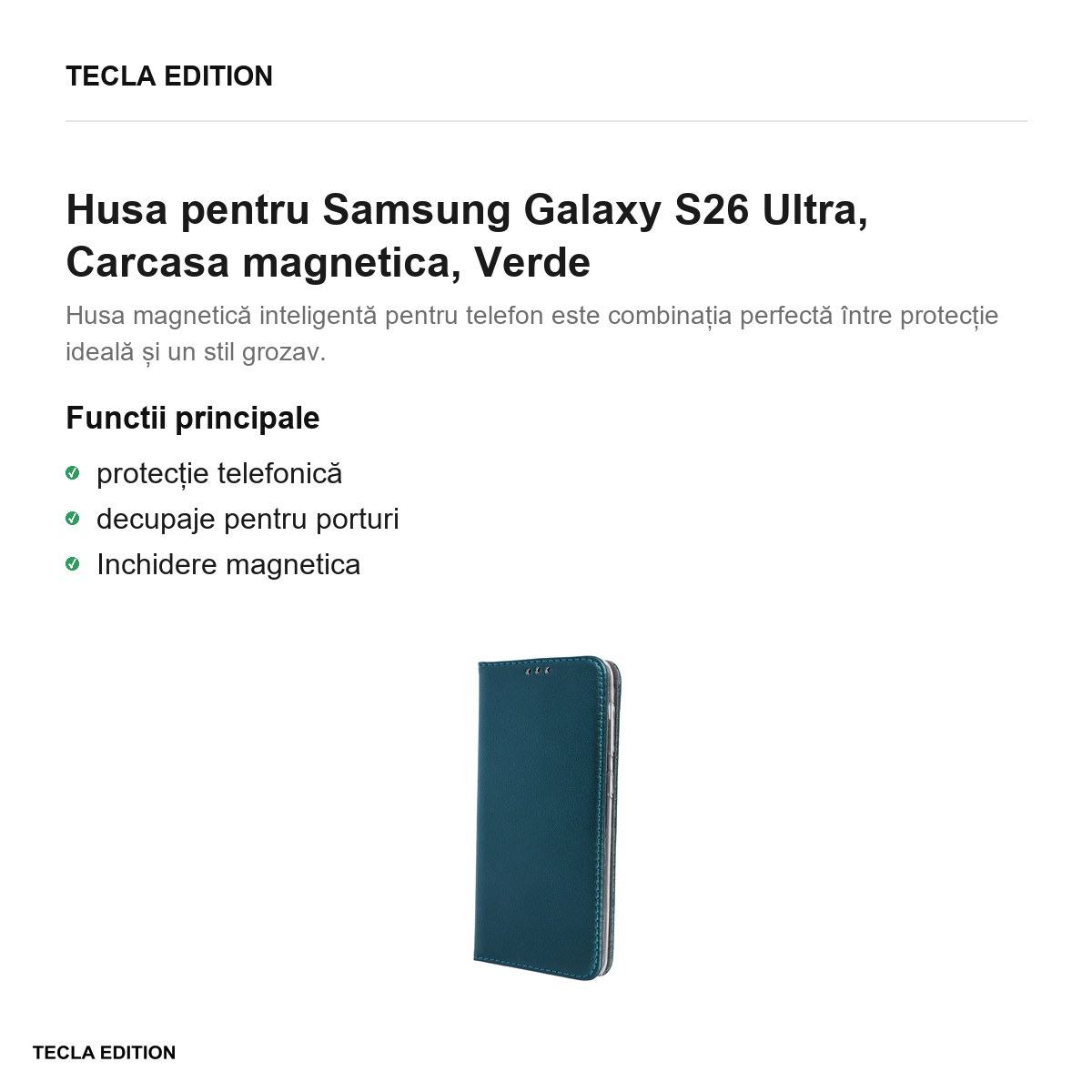 Husa Smart Magnetic pentru Samsung Galaxy S26 Ultra, tip carte cu inchidere magnetica, Verde [2]