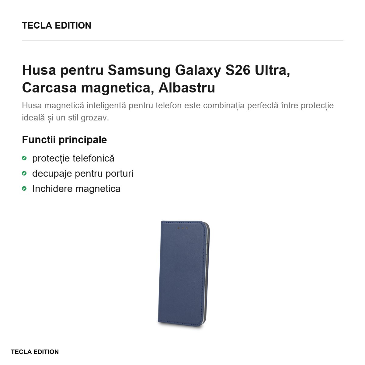Husa Smart Magnetic pentru Samsung Galaxy S26 Ultra, tip carte cu inchidere magnetica, Albastru [2]