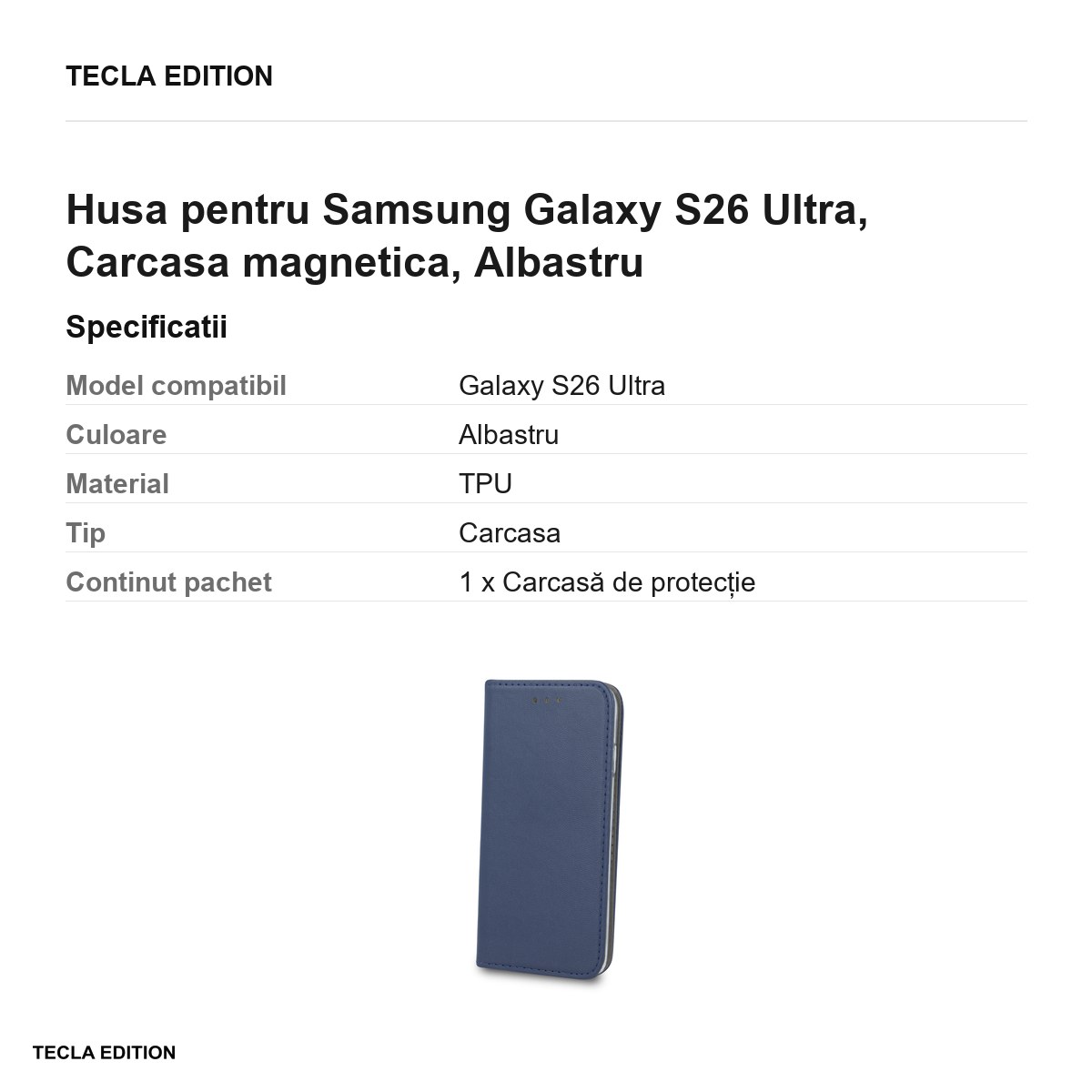 Husa Smart Magnetic pentru Samsung Galaxy S26 Ultra, tip carte cu inchidere magnetica, Albastru [3]