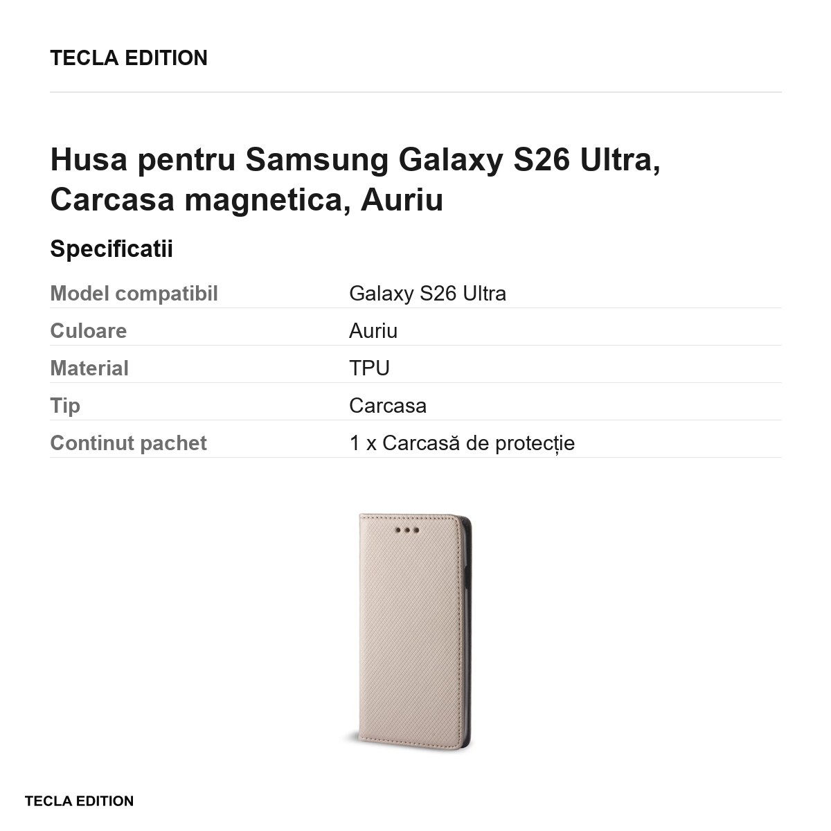 Husa Smart Magnet pentru Samsung Galaxy S26 Ultra, tip carte cu inchidere magnetica, Auriu [3]