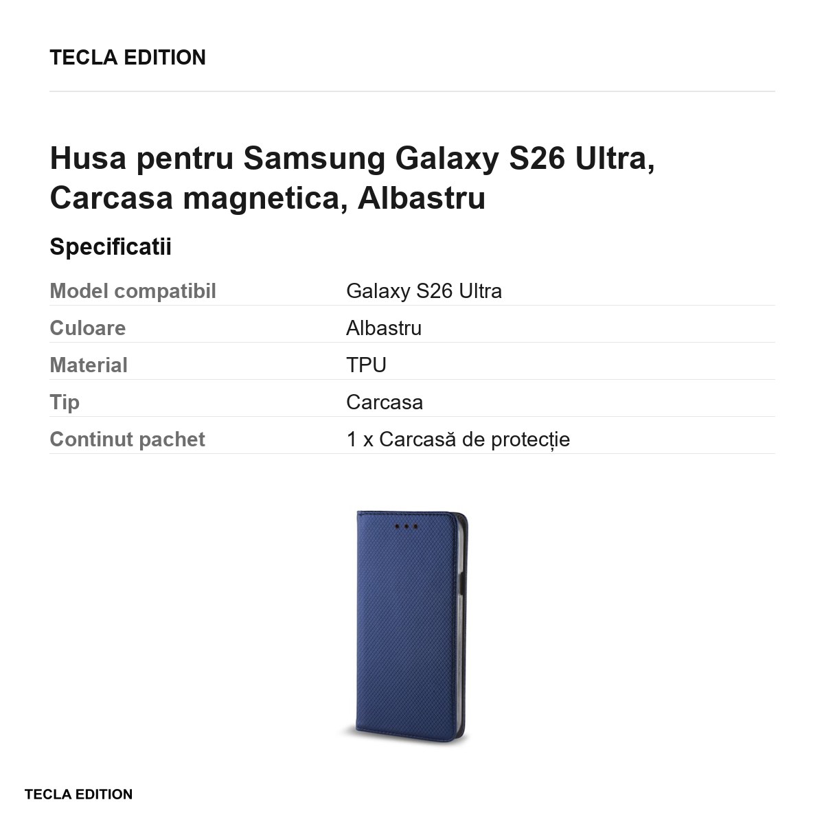 Husa Smart Magnet pentru Samsung Galaxy S26 Ultra, tip carte cu inchidere magnetica, Albastru [3]