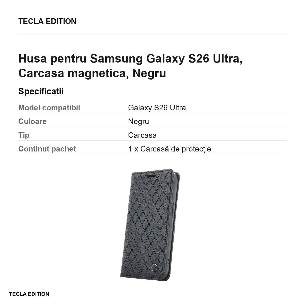 Husa Smart Caro pentru Samsung Galaxy S26 Ultra, tip carte cu inchidere magnetica, Negru [3]