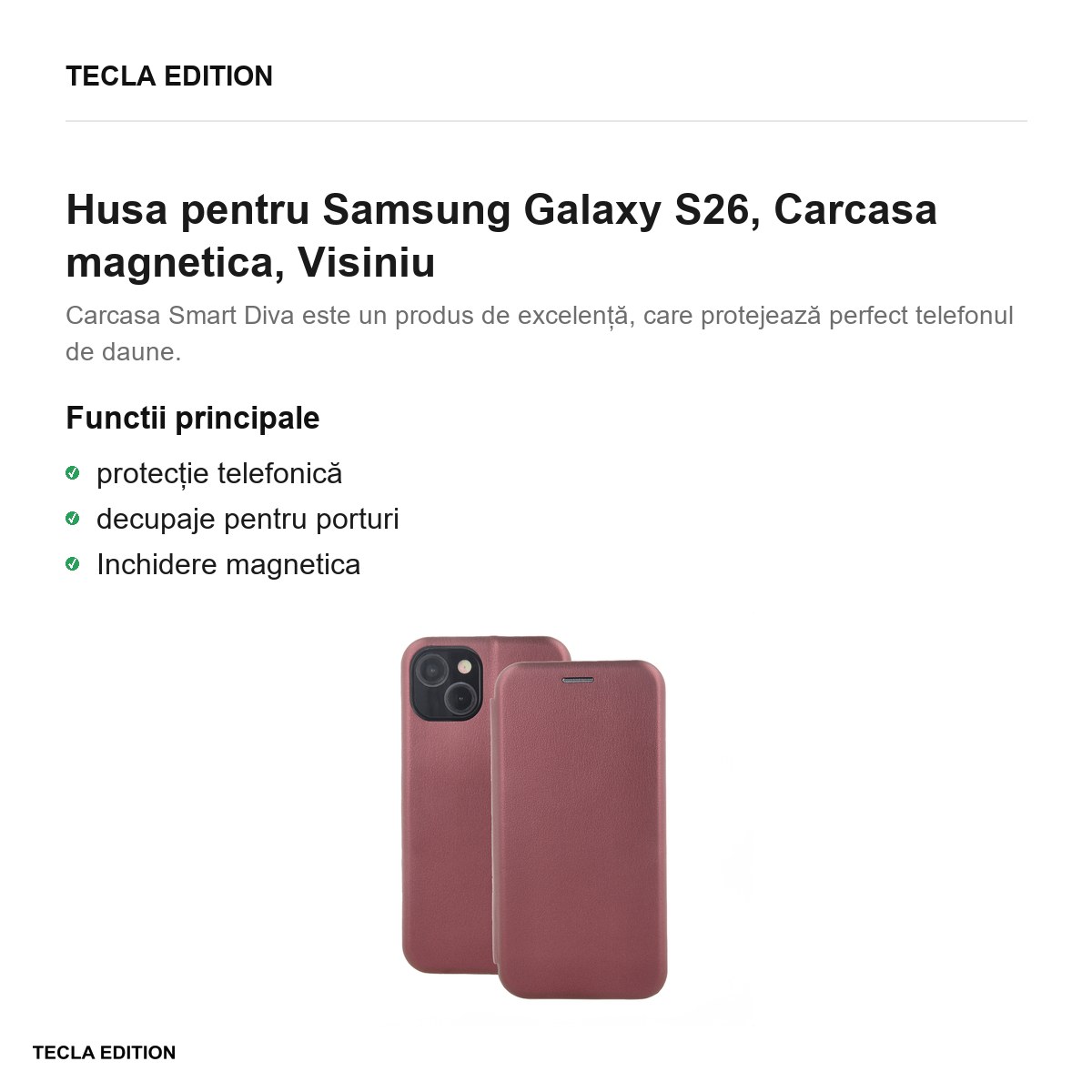 Husa Smart Diva pentru Samsung Galaxy S26, tip carte cu inchidere magnetica, Visiniu [2]