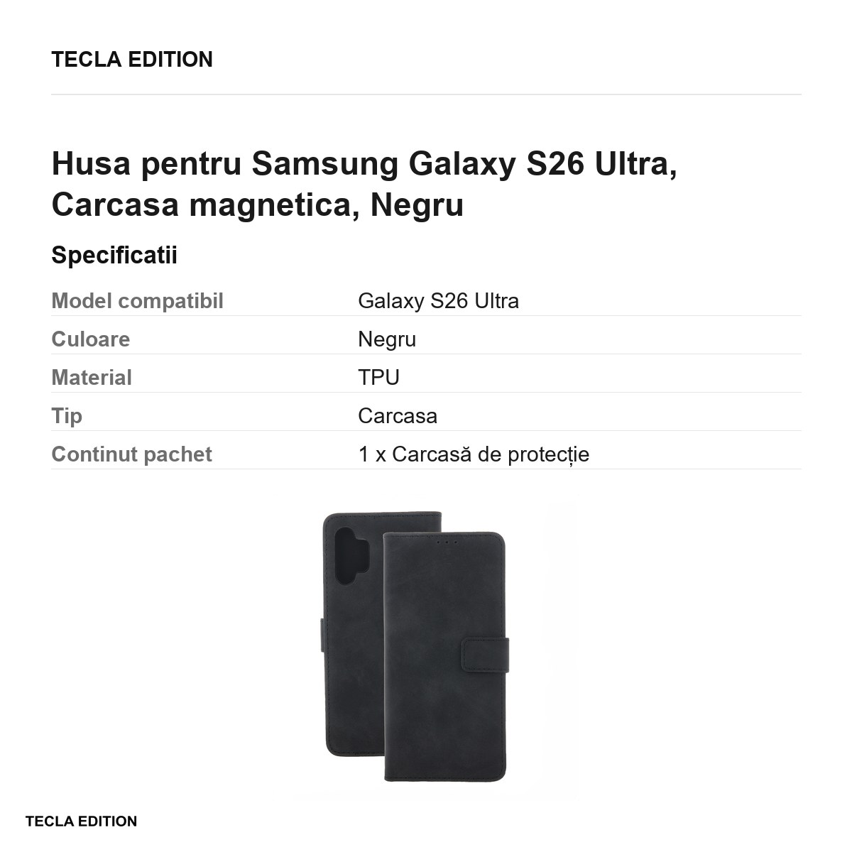 Husa Smart Velvet pentru Samsung Galaxy S26 Ultra, tip carte cu inchidere magnetica, Negru [3]