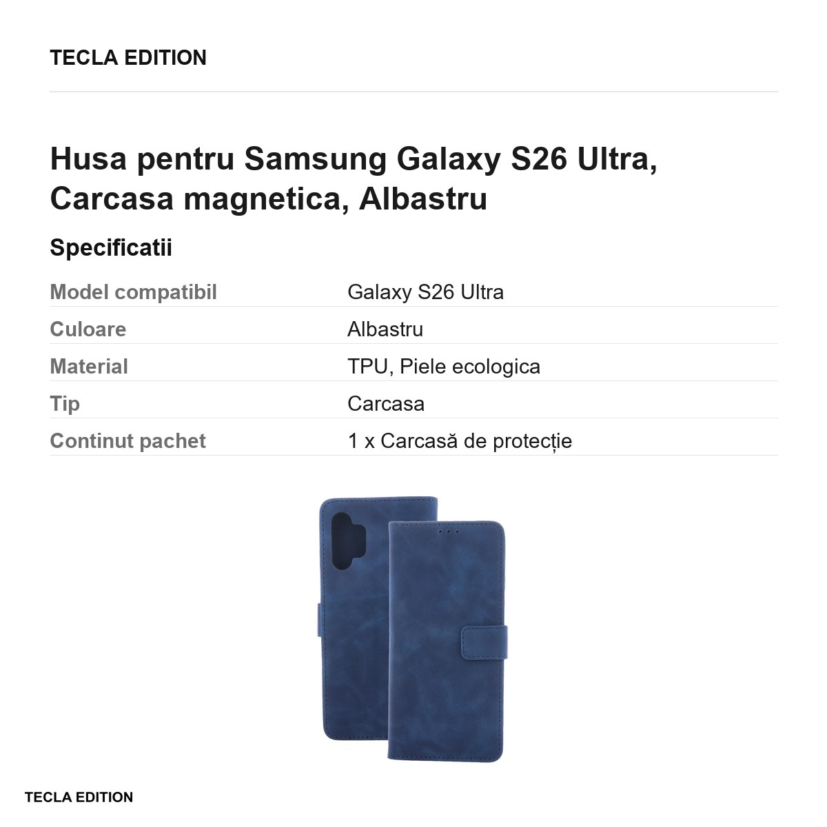 Husa Smart Velvet pentru Samsung Galaxy S26 Ultra, tip carte cu inchidere magnetica, Albastru [3]