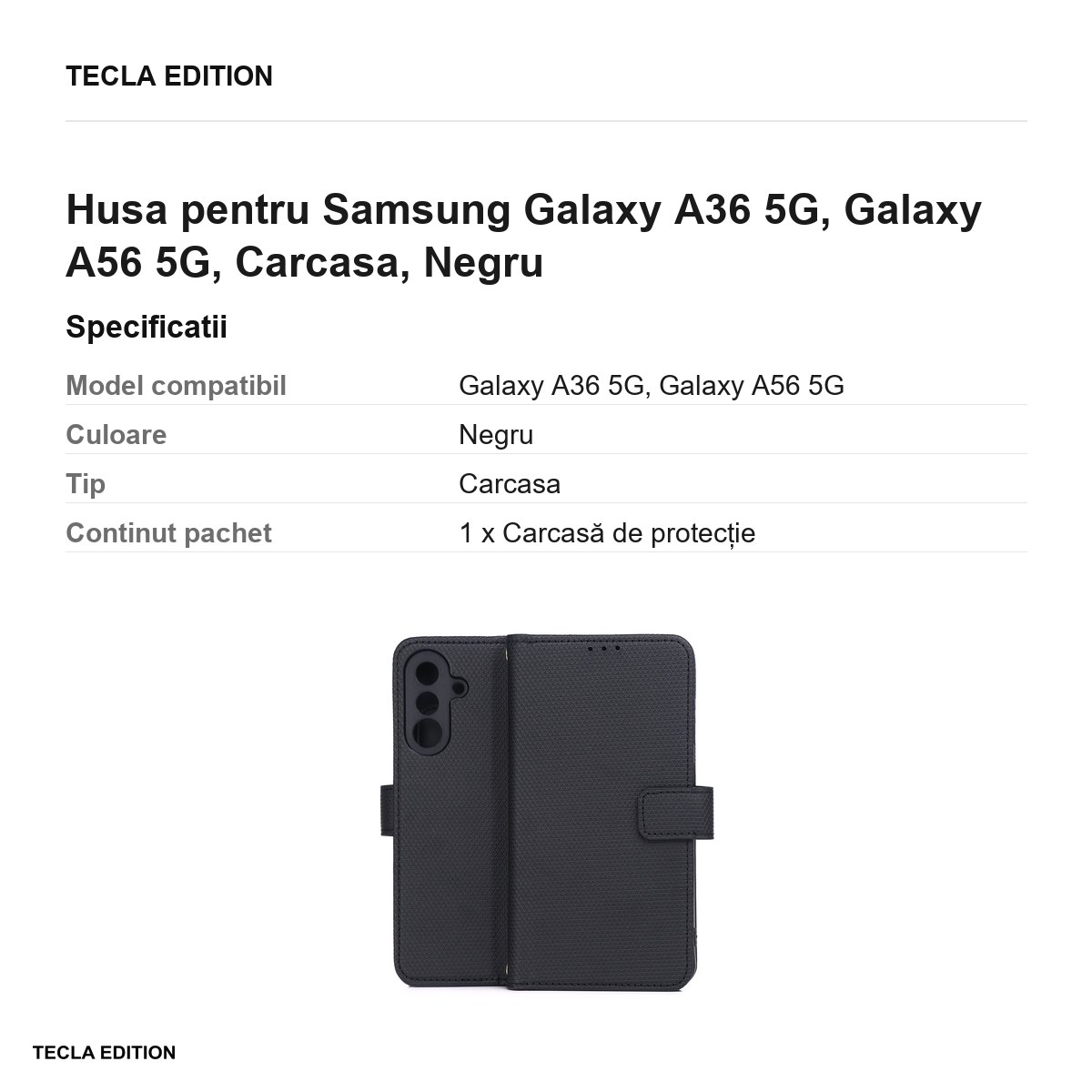 Husa Smart Triangle pentru Samsung Galaxy A36 5G, Galaxy A56 5G, tip carte, Negru [3]