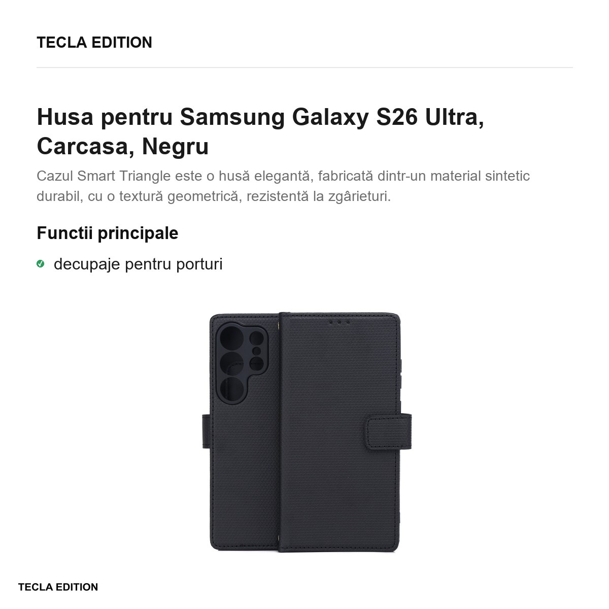Husa Smart Triangle pentru Samsung Galaxy S26 Ultra, tip carte, Negru [2]