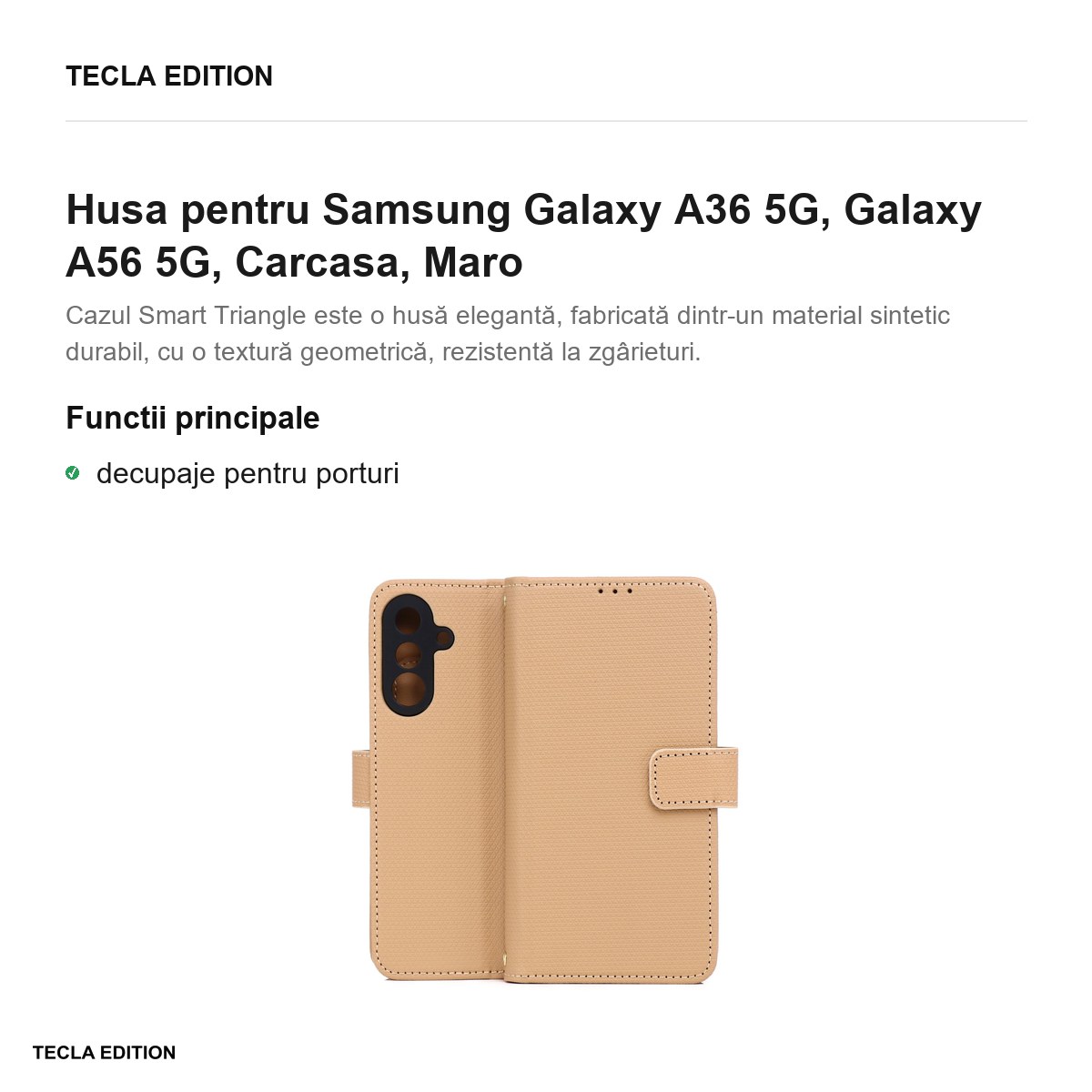 Husa Smart Triangle pentru Samsung Galaxy A36 5G, Galaxy A56 5G, tip carte, Maro [2]
