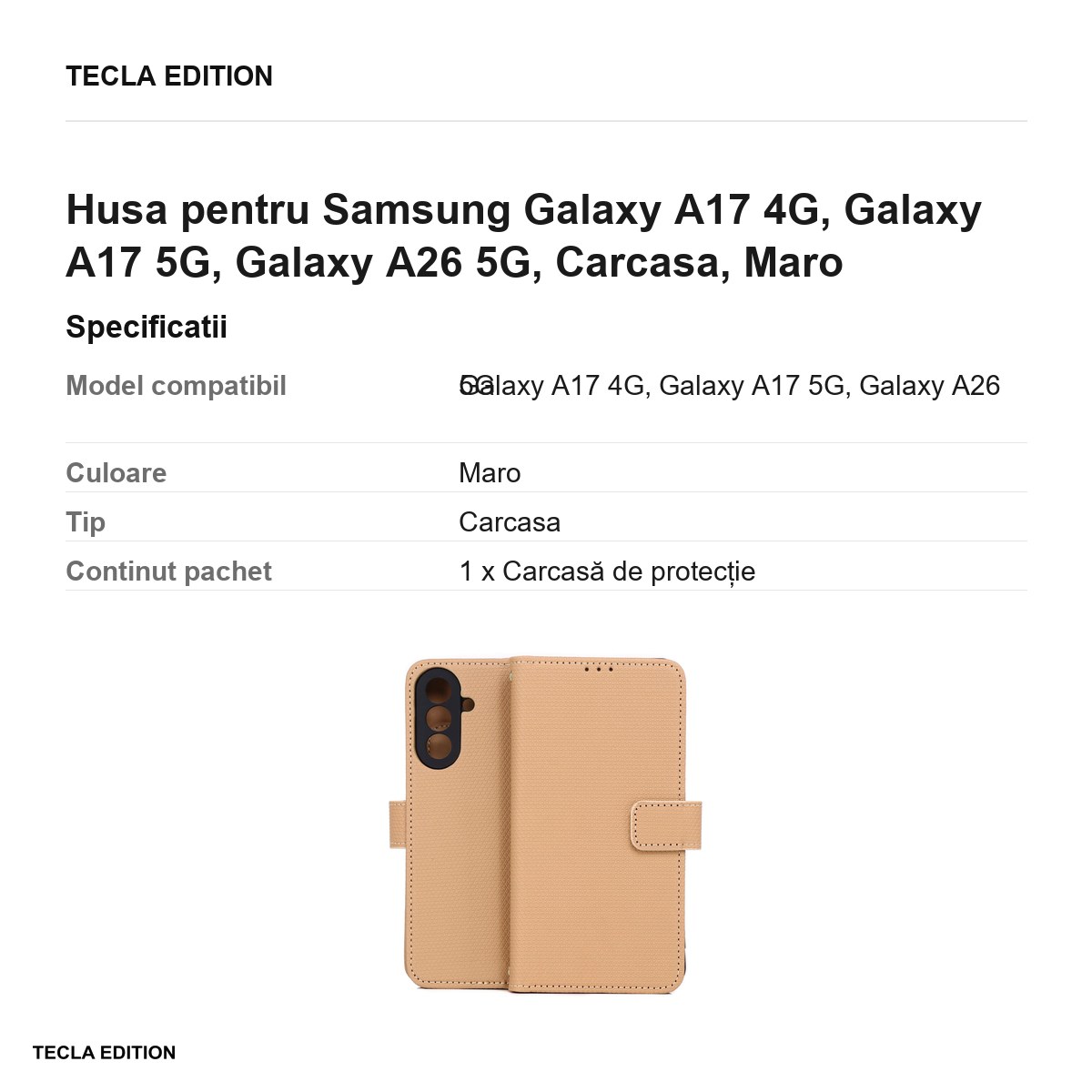 Husa Smart Triangle pentru Samsung Galaxy A17 4G, Galaxy A17 5G, Galaxy A26 5G, tip carte, Maro [3]