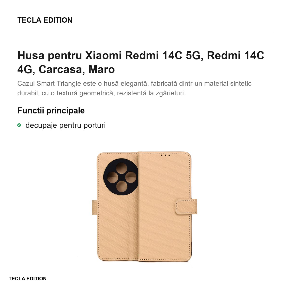 Husa Smart Triangle pentru Xiaomi Redmi 14C 5G, Redmi 14C 4G, tip carte, Maro [2]