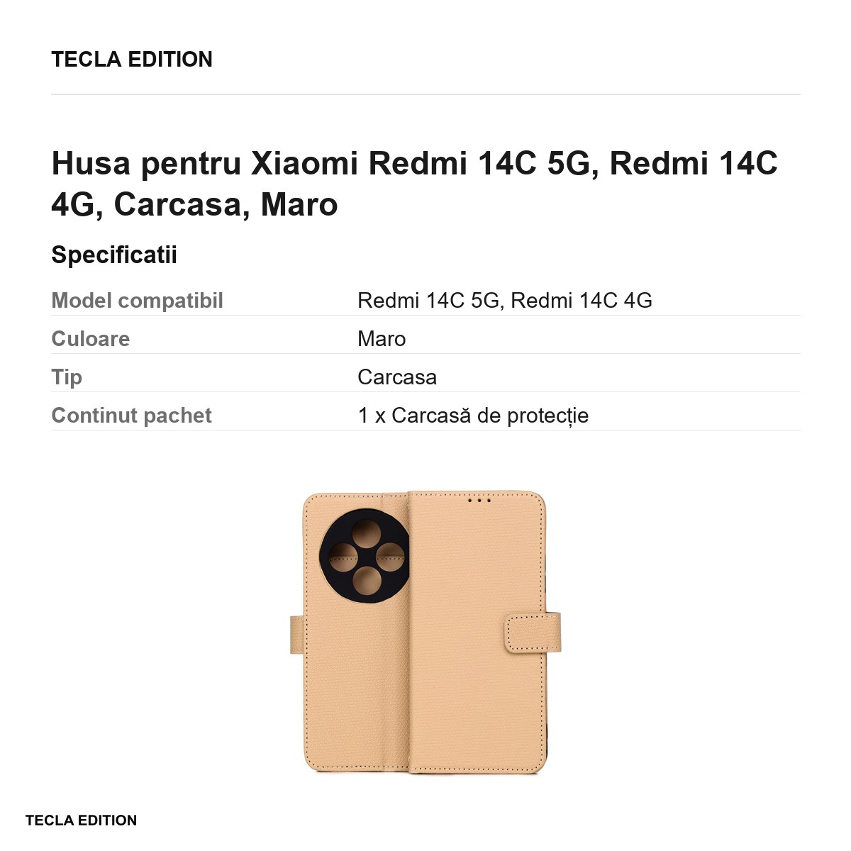 Husa Smart Triangle pentru Xiaomi Redmi 14C 5G, Redmi 14C 4G, tip carte, Maro [3]