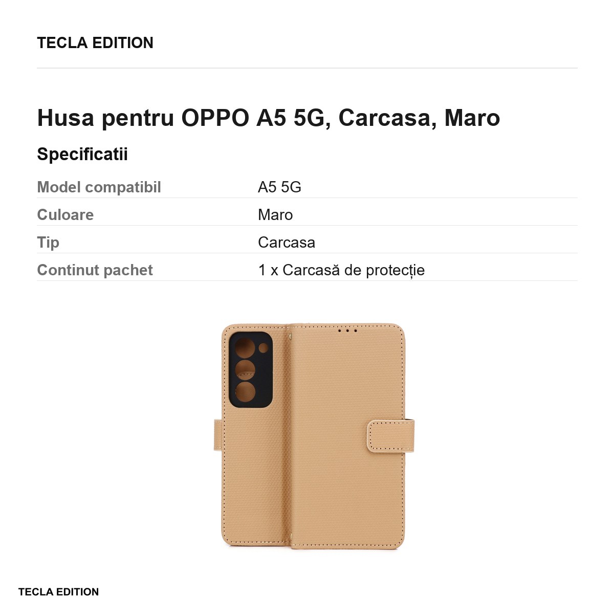 Husa Smart Triangle pentru OPPO A5 5G, tip carte, Maro [3]