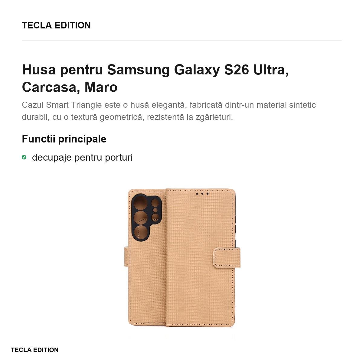 Husa Smart Triangle pentru Samsung Galaxy S26 Ultra, tip carte, Maro [2]