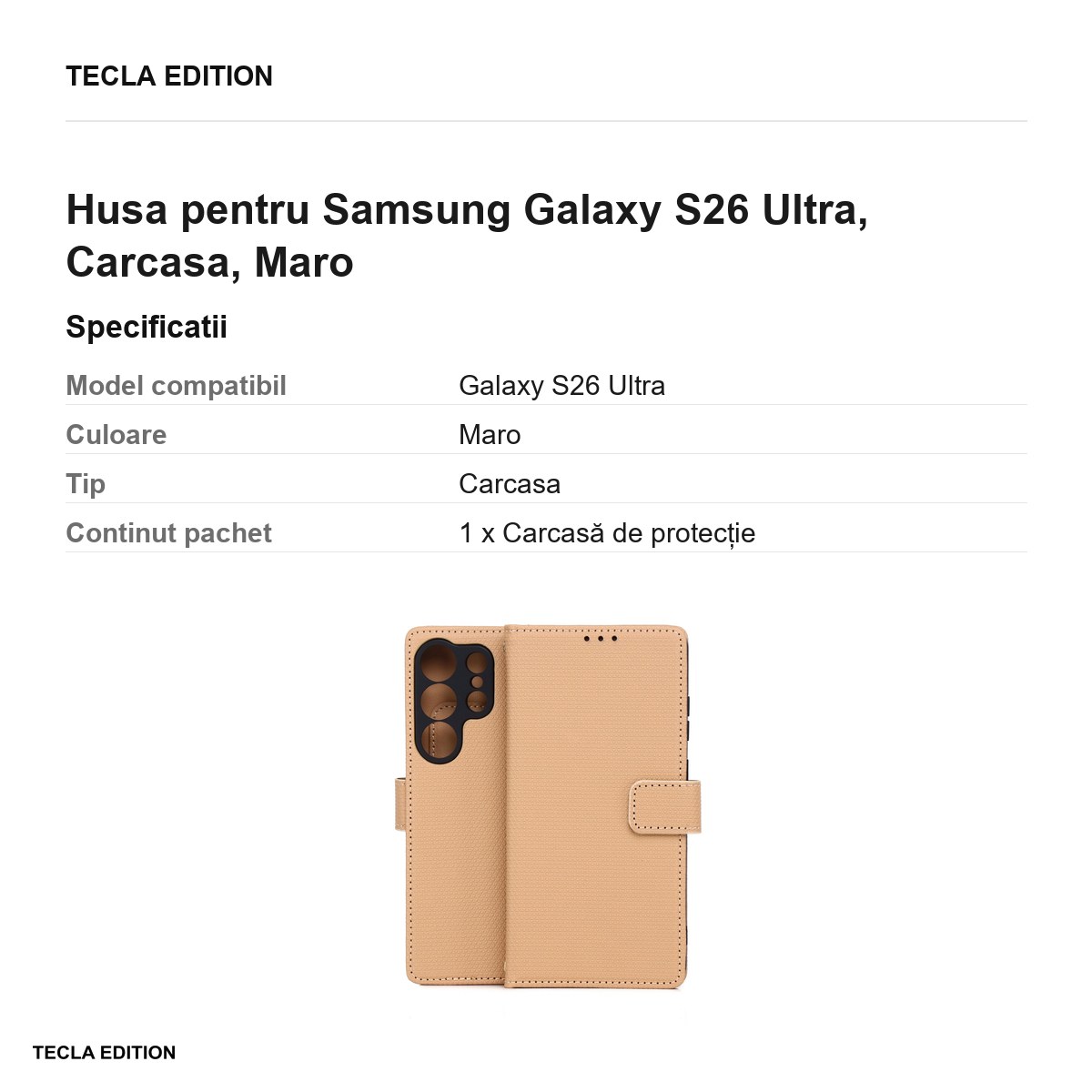 Husa Smart Triangle pentru Samsung Galaxy S26 Ultra, tip carte, Maro [3]