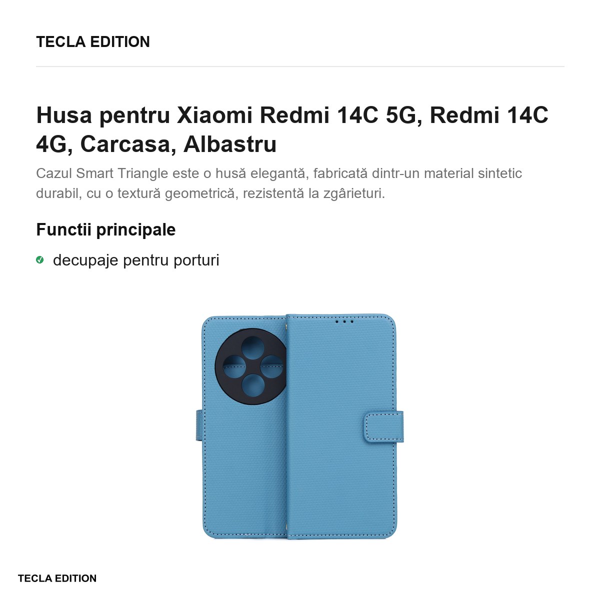 Husa Smart Triangle pentru Xiaomi Redmi 14C 5G, Redmi 14C 4G, tip carte, Albastru [2]