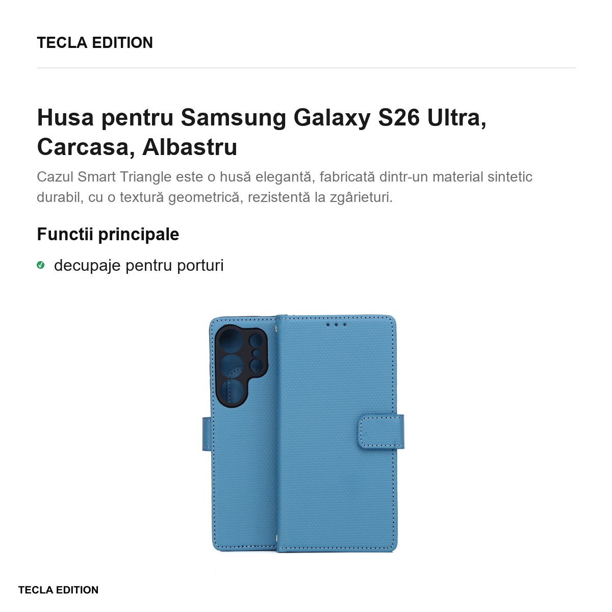 Husa Smart Triangle pentru Samsung Galaxy S26 Ultra, tip carte, Albastru [2]