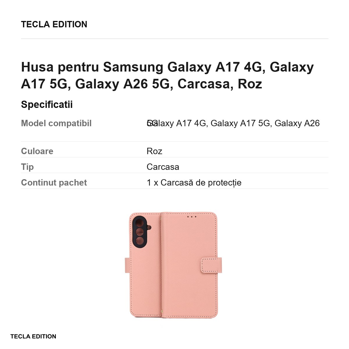 Husa Smart Triangle pentru Samsung Galaxy A17 4G, Galaxy A17 5G, Galaxy A26 5G, tip carte, Roz [3]