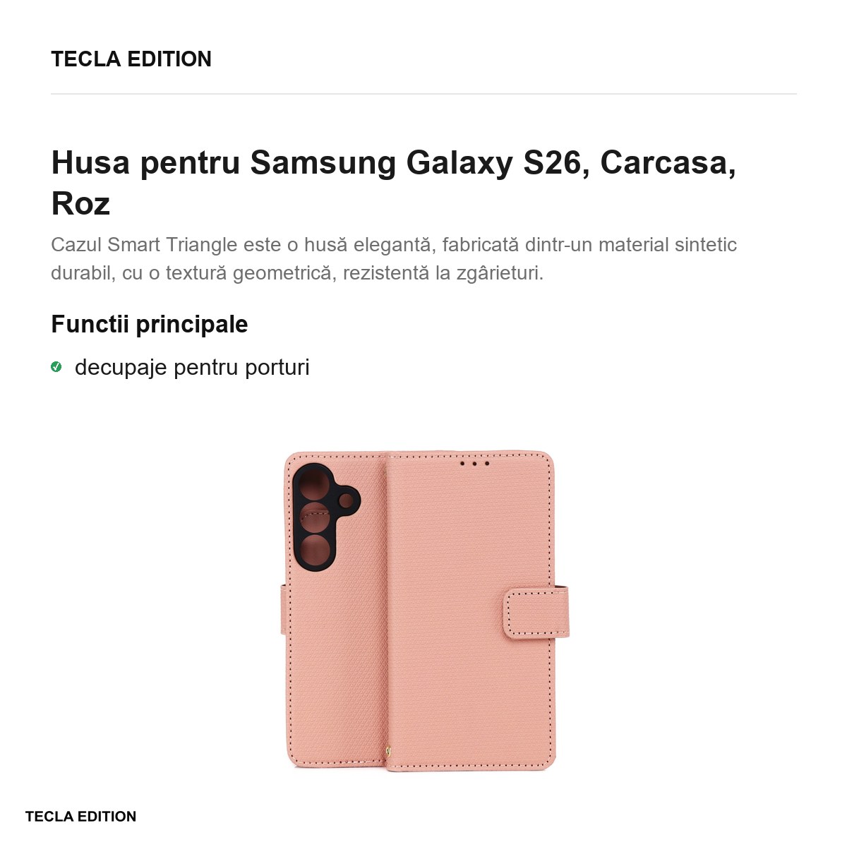 Husa Smart Triangle pentru Samsung Galaxy S26, tip carte, Roz [2]