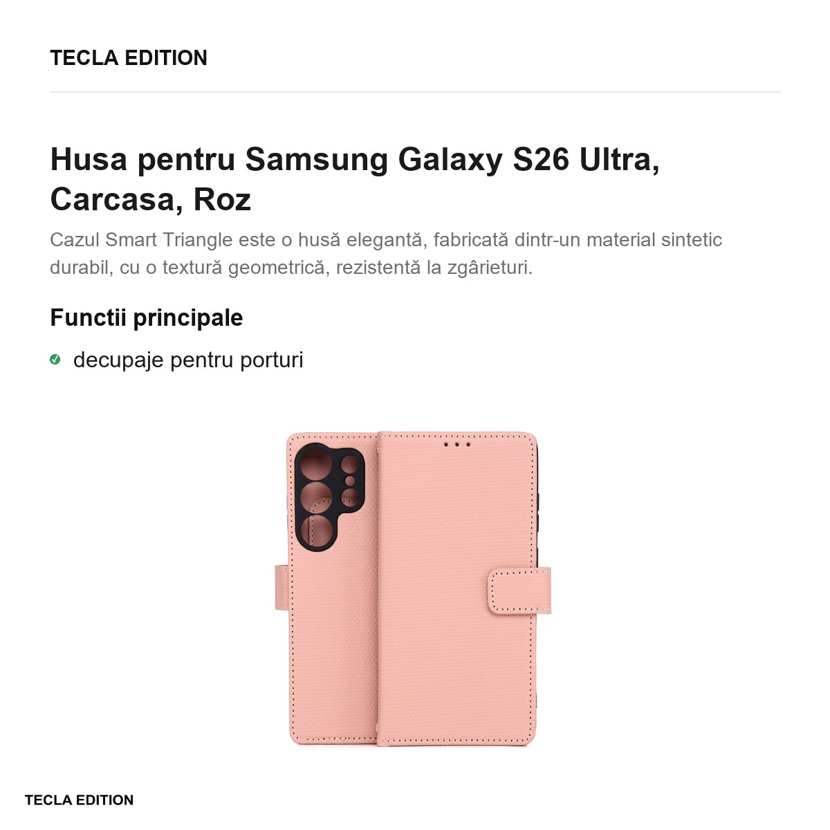 Husa Smart Triangle pentru Samsung Galaxy S26 Ultra, tip carte, Roz [2]
