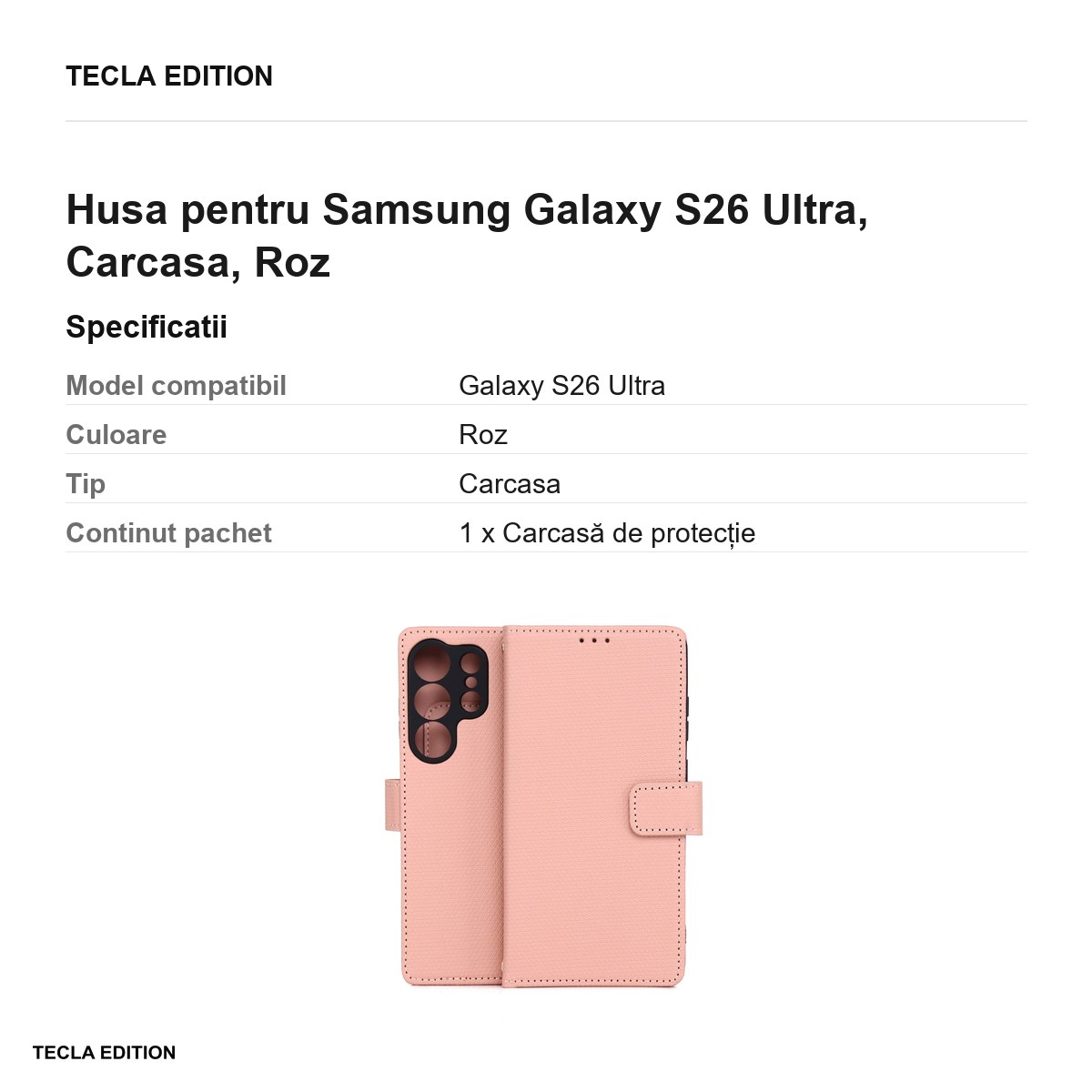 Husa Smart Triangle pentru Samsung Galaxy S26 Ultra, tip carte, Roz [3]