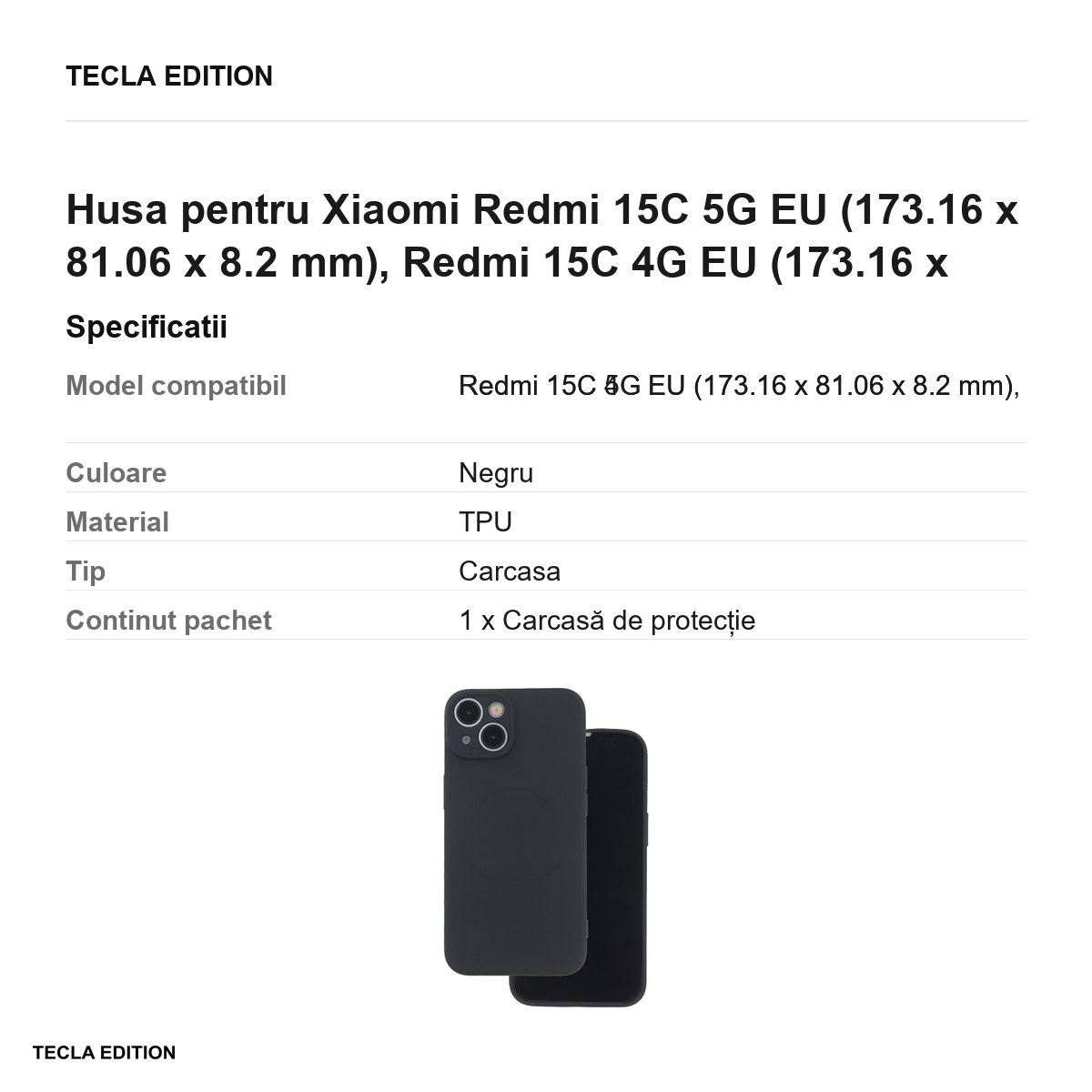 Husa Simple Color Mag pentru Xiaomi Redmi 15C 5G EU, Redmi 15C 4G EU, Carcasa magnetica, Negru [3]