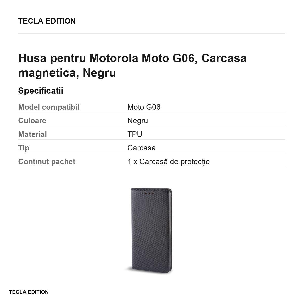 Husa Smart Magnet pentru Motorola Moto G06, tip carte cu inchidere magnetica, Negru [3]