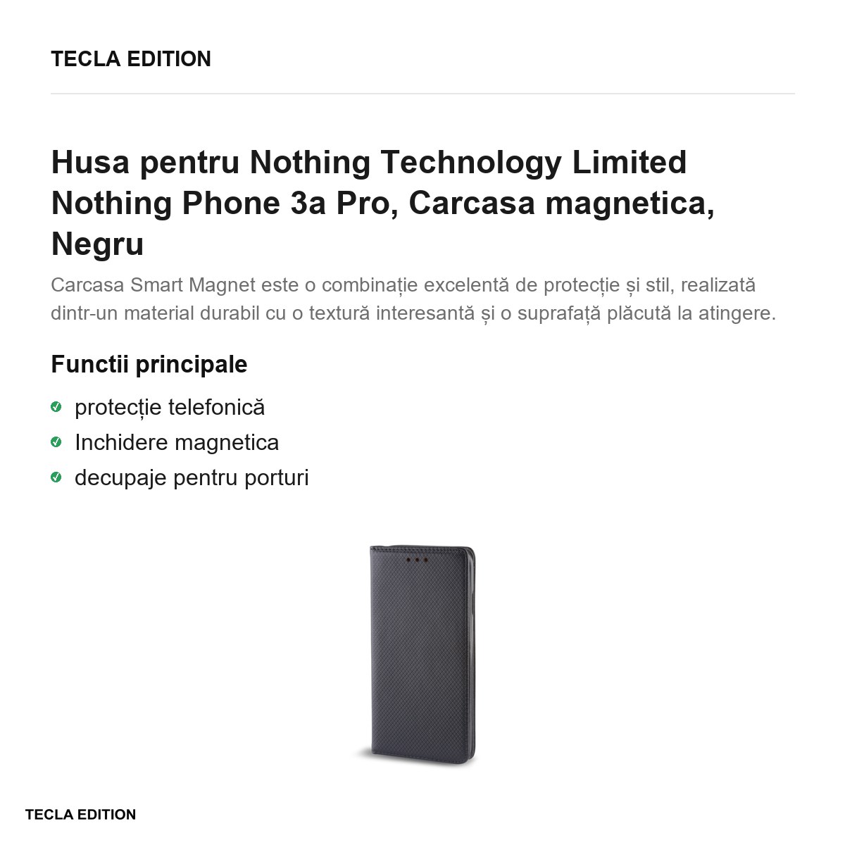 Husa Smart Magnet pentru Nothing Technology Limited Nothing Phone 3a Pro, tip carte cu inchidere magnetica, Negru [2]