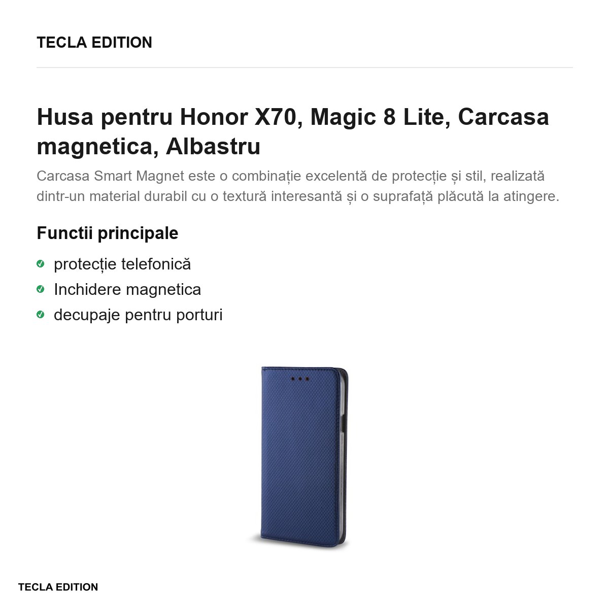 Husa Smart Magnet pentru Honor X70, Magic 8 Lite, tip carte cu inchidere magnetica, Albastru [2]