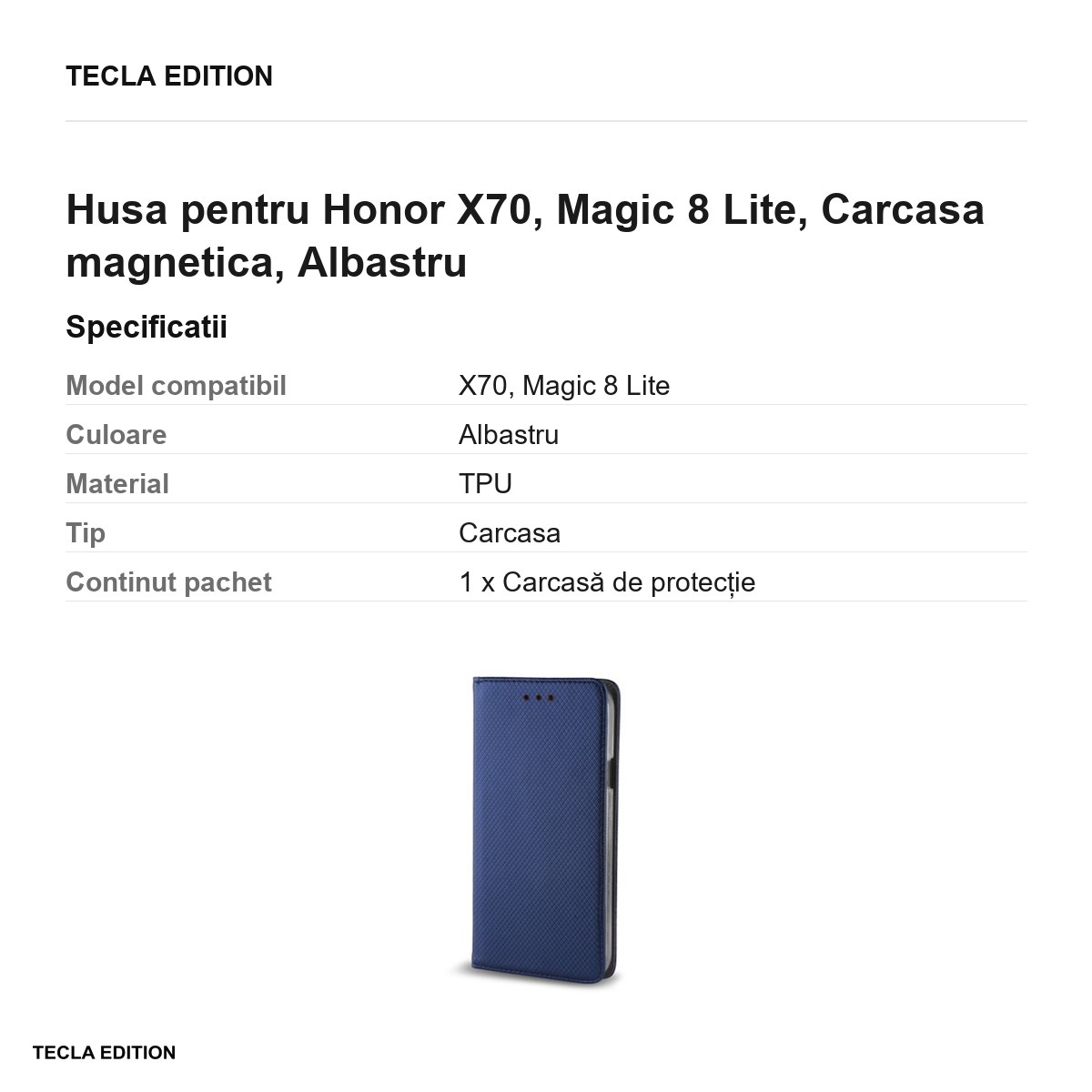 Husa Smart Magnet pentru Honor X70, Magic 8 Lite, tip carte cu inchidere magnetica, Albastru [3]