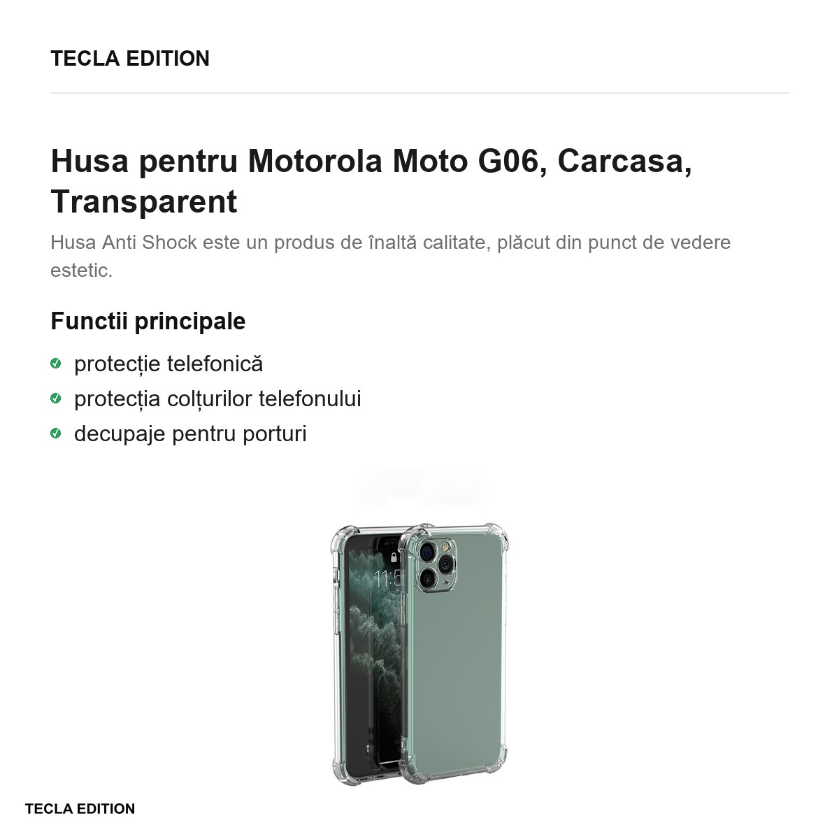 Husa Anti Shock 1,5 mm pentru Motorola Moto G06, Carcasa, Transparent [2]