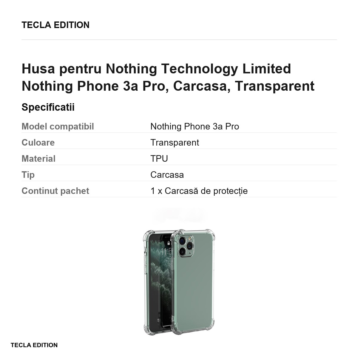 Husa Anti Shock 1,5 mm pentru Nothing Technology Limited Nothing Phone 3a Pro, Carcasa, Transparent [3]