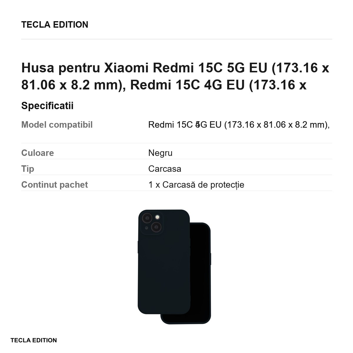 Husa Silicon Box pentru Xiaomi Redmi 15C 5G EU, Redmi 15C 4G EU, Carcasa, Negru [3]