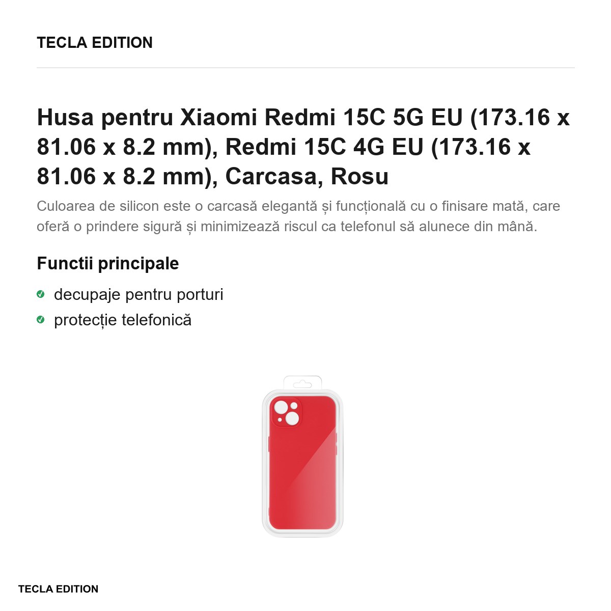 Husa Silicon Box pentru Xiaomi Redmi 15C 5G EU, Redmi 15C 4G EU, Carcasa, Rosu [2]