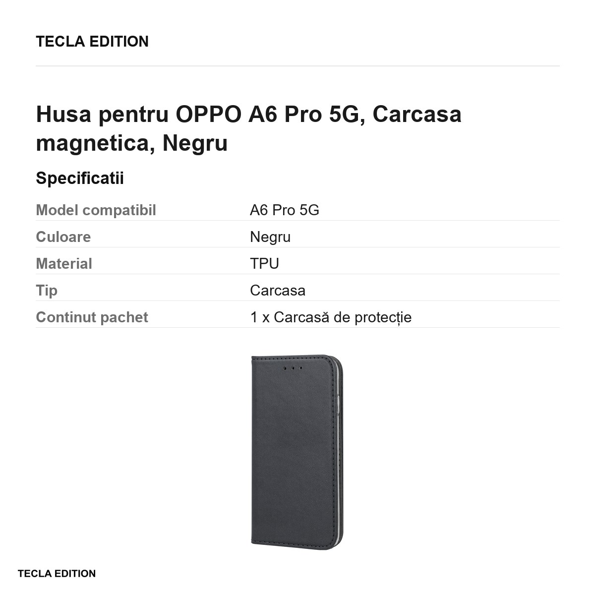 Husa Smart Magnetic pentru OPPO A6 Pro 5G, tip carte cu inchidere magnetica, Negru [3]