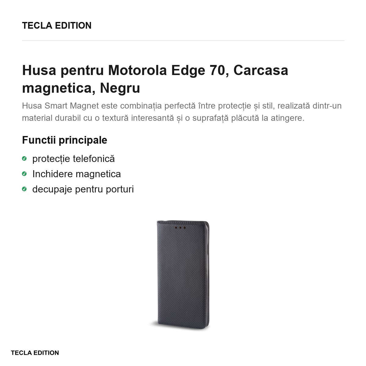 Husa Smart Magnet pentru Motorola Edge 70, tip carte cu inchidere magnetica, Negru [2]