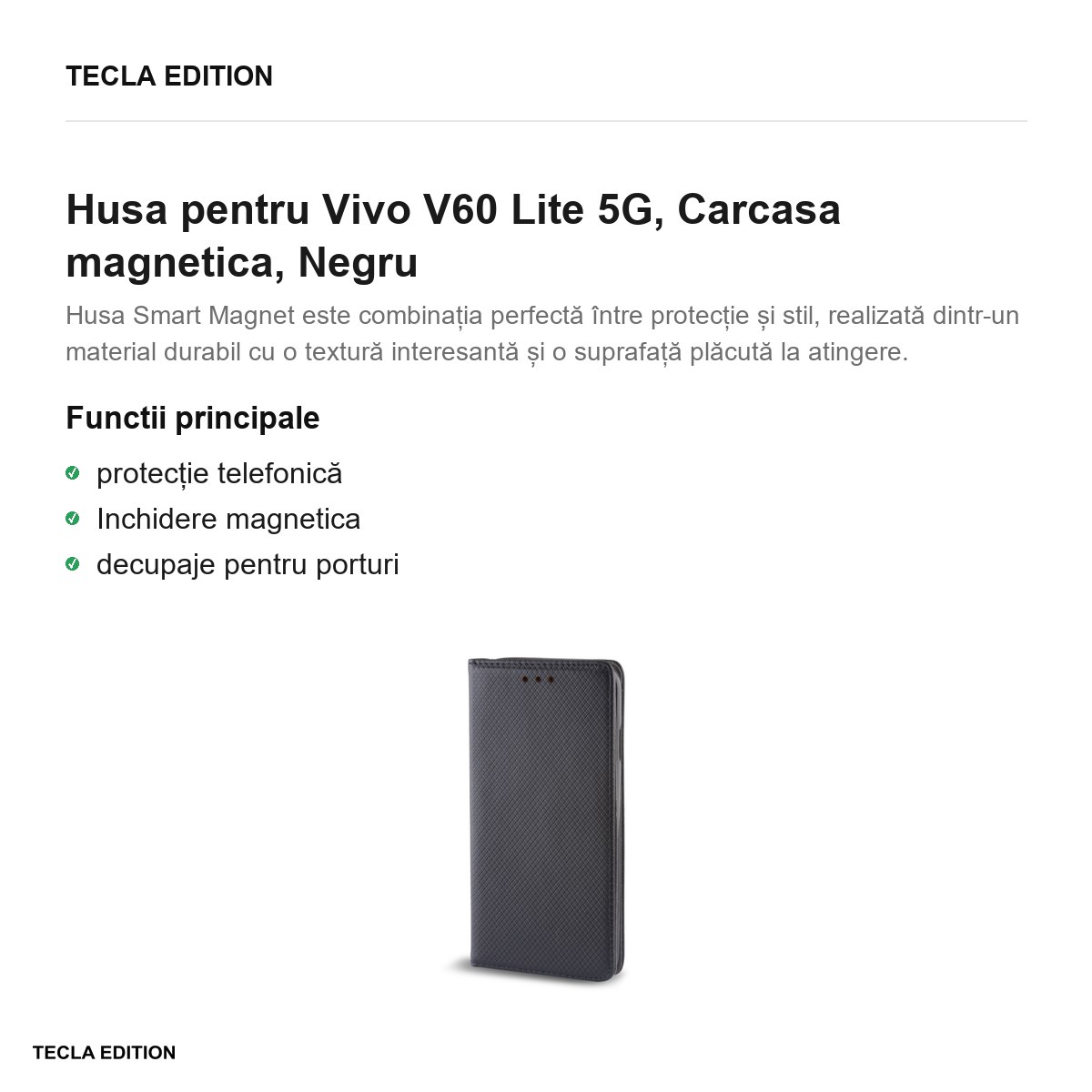 Husa Smart Magnet pentru Vivo V60 Lite 5G, tip carte cu inchidere magnetica, Negru [2]