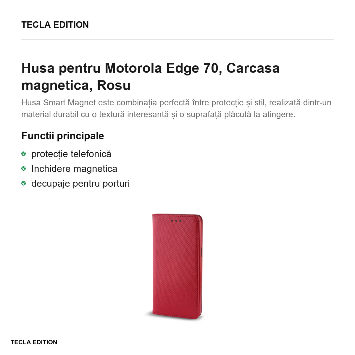 Husa Smart Magnet pentru Motorola Edge 70, tip carte cu inchidere magnetica, Rosu [2]
