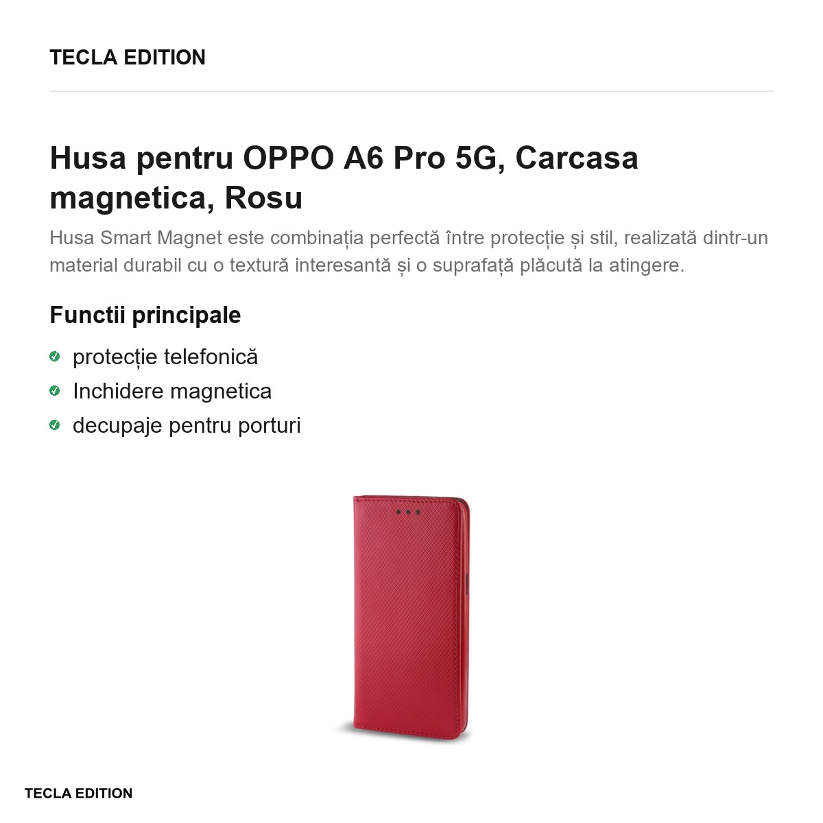Husa Smart Magnet pentru OPPO A6 Pro 5G, tip carte cu inchidere magnetica, Rosu [2]