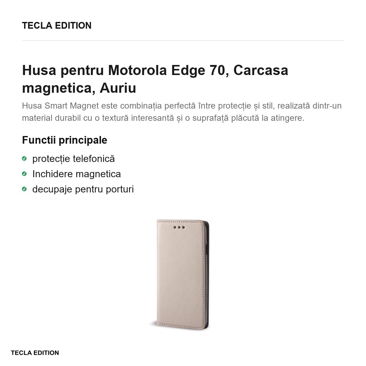 Husa Smart Magnet pentru Motorola Edge 70, tip carte cu inchidere magnetica, Auriu [2]