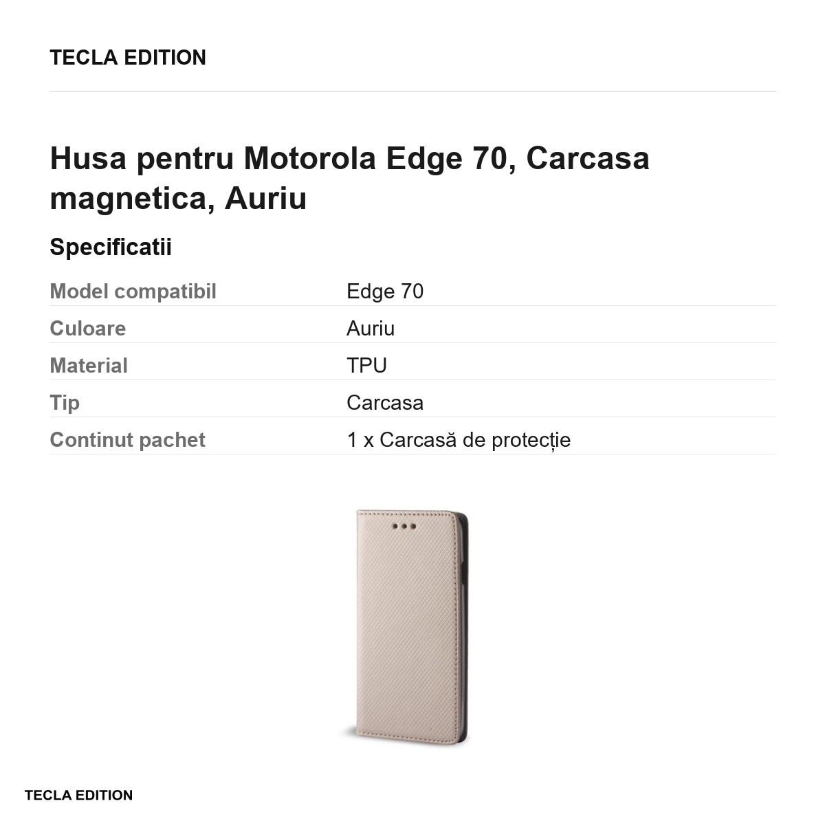 Husa Smart Magnet pentru Motorola Edge 70, tip carte cu inchidere magnetica, Auriu [3]