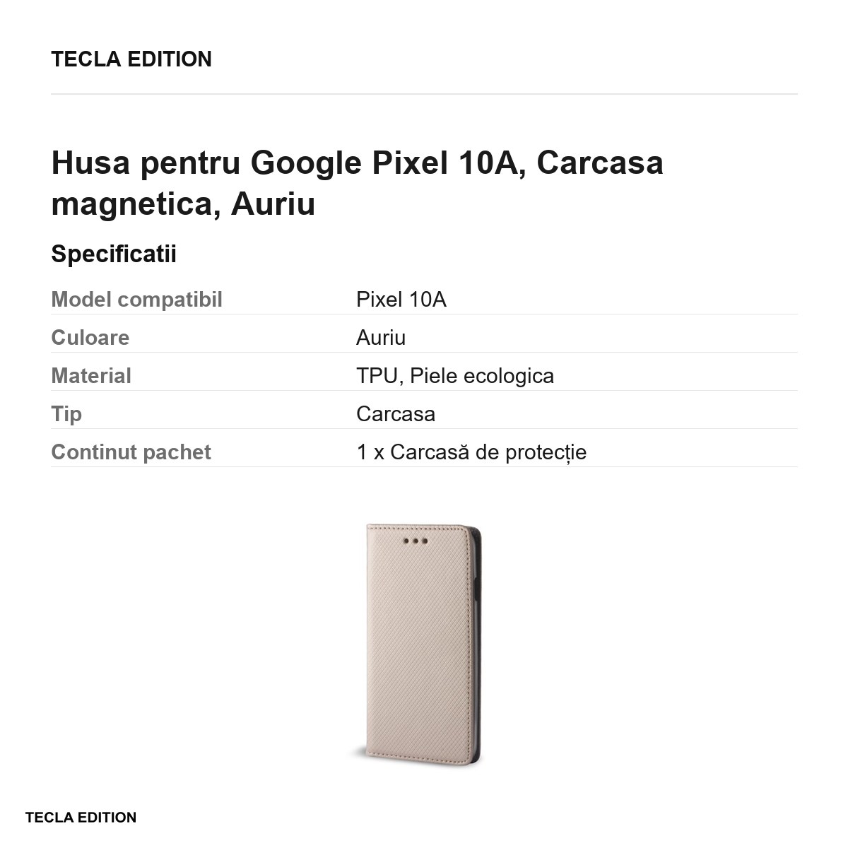 Husa Smart Magnet pentru Google Pixel 10A, tip carte cu inchidere magnetica, Auriu [3]