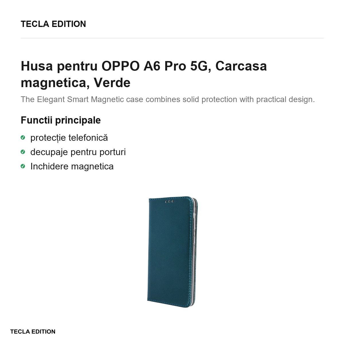 Husa Smart Magnetic pentru OPPO A6 Pro 5G, tip carte cu inchidere magnetica, Verde [2]