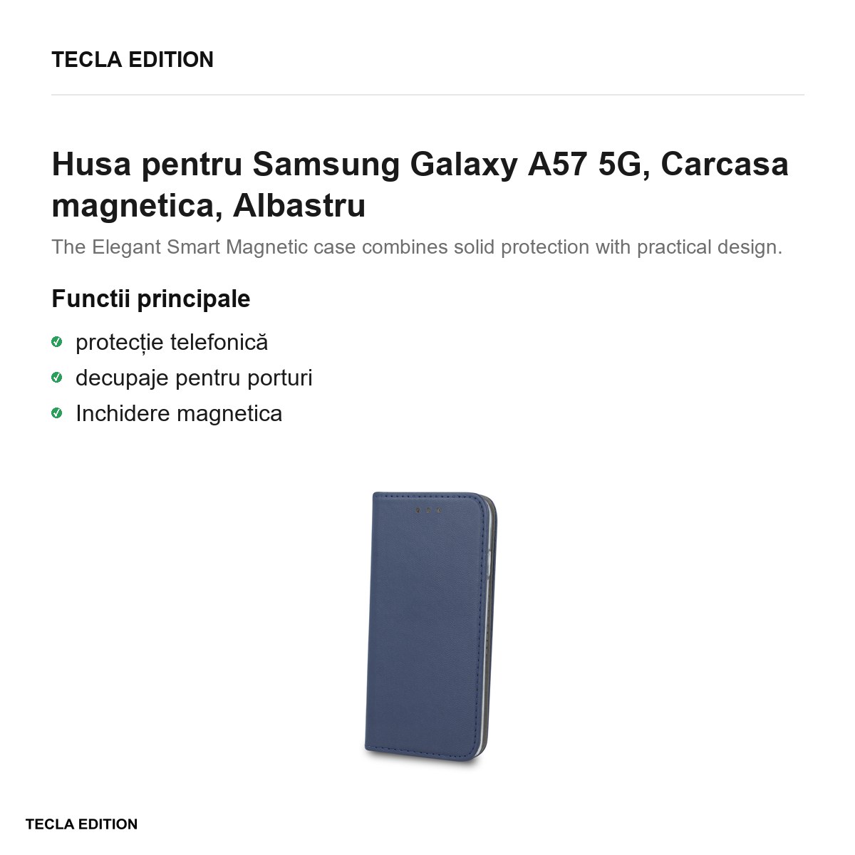 Husa Smart Magnetic pentru Samsung Galaxy A57 5G, tip carte cu inchidere magnetica, Albastru [2]